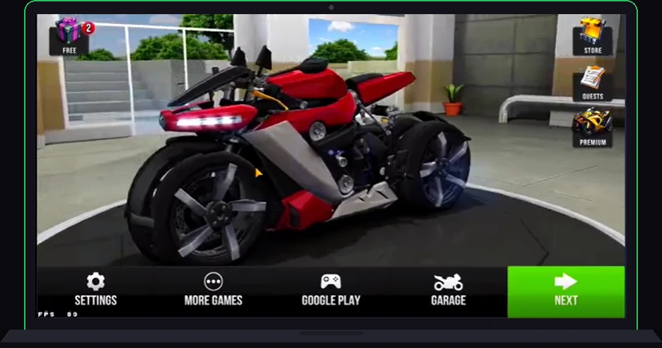 Premium futuristic superbike unlocked in Traffic Rider Mod APK main menu