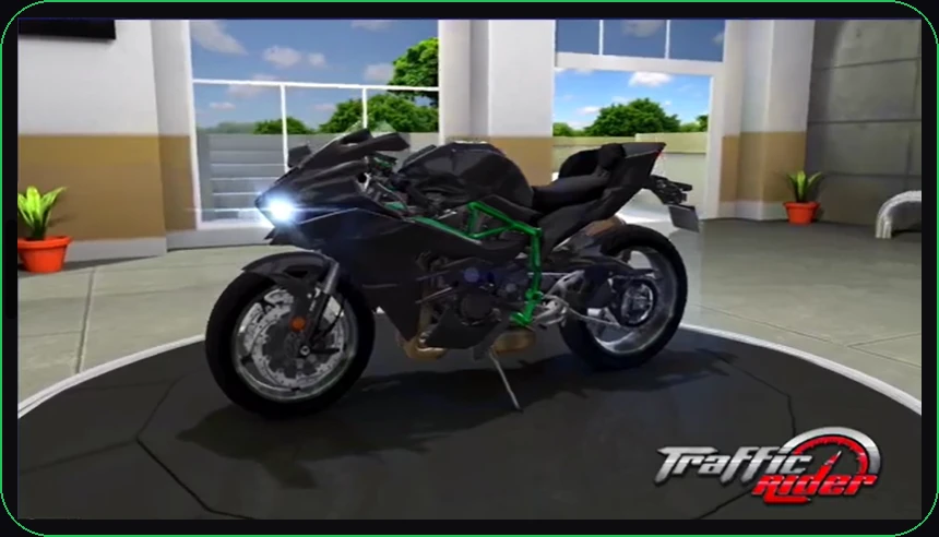 Top pick superbike parked in the Traffic Rider garage