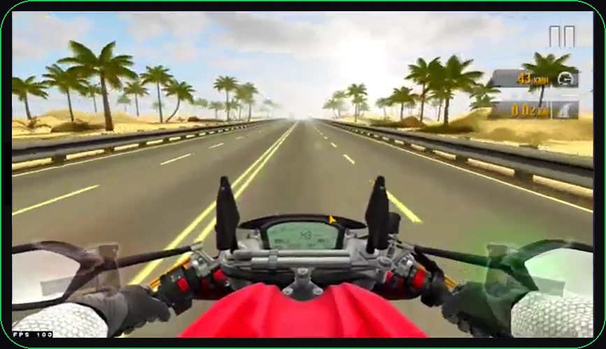 First-person cockpit view of Traffic Rider Mod APK on iPhone Retina display