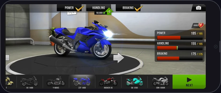 Traffic Rider Mod APK on iOS — superbike with every stat unlocked at launch