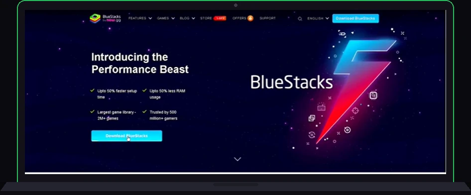 BlueStacks emulator download page used to install Traffic Rider Mod APK on PC