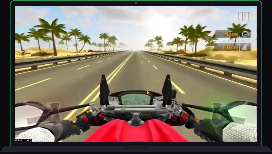 First-person cockpit view of Traffic Rider Mod APK on PC desert stage